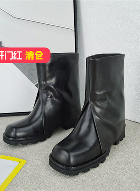 清仓‖可媚正品冬款方头牛皮厚底防滑开叉松糕马丁靴KC21826-227
