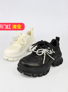 可媚2025新春款牛皮网面老爹鞋系带拼色松糕厚底休闲鞋KA25352-15