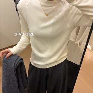 领显瘦拼接肩小立领打底衫冬长袖打底衫（含4.4绵羊毛）HS862MY-B