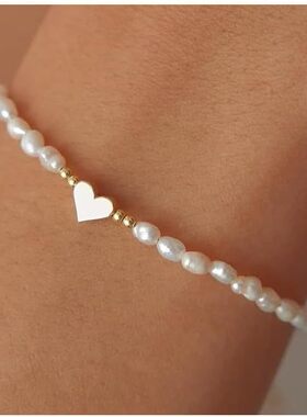 女士时尚爱心珍珠手链清新风格镶嵌珍珠珠宝手链简约优雅风格首饰
