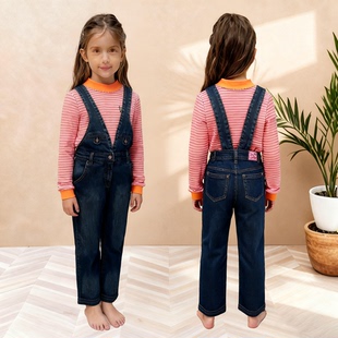 女童背带裤女孩牛仔裤女宝长裤休闲百搭品牌童装撤柜正品断码特卖