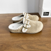 休闲鞋 外穿2026春夏女鞋 软厚底包头半拖鞋 卷毛高一脚蹬百搭勃肯鞋