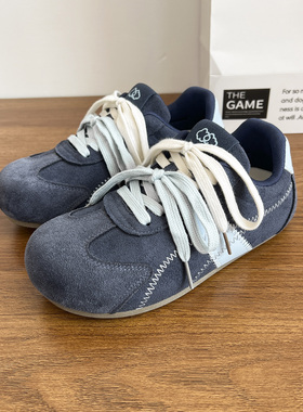 卷毛高复古蓝色软底休闲德训鞋子女2026春季新款小众设计百搭板鞋