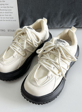 卷毛高厚底老爹鞋2025新款春秋季小白鞋子女百搭增高小众圆头板鞋