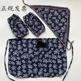 蓝印花布纯棉围裙民族风表演幼儿园演出采茶半身围裙舞蹈半身围裙