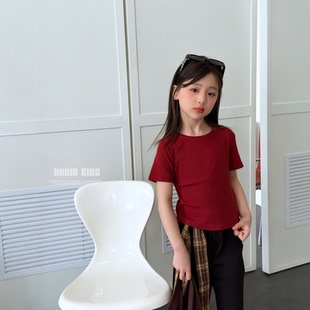 嗒囜【软糯塑形】女童夏装舒适圆领短袖T恤纯色儿童有弹百搭上衣