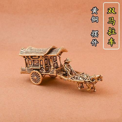 复古黄铜车载仿古马车迷你马拉车模型盆景假山鱼缸微景观装饰摆件