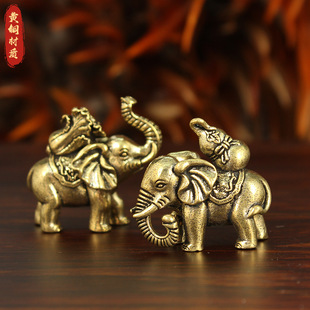 黄铜福财小象葫芦百财葫芦铜雕工艺品书桌办公桌茶宠装 饰摆件