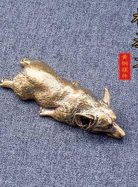 纯铜威尔士柯基犬黄铜实心趴趴狐茶宠家居饰品镇纸创意个性小摆件