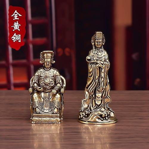 纯黄铜妈祖娘娘神像家用办公室供奉开天后圣母海神桌面小摆件