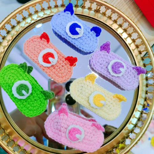 马卡龙色系小怪兽发夹毛线发夹大眼仔发夹儿童发夹毛线bb夹边夹