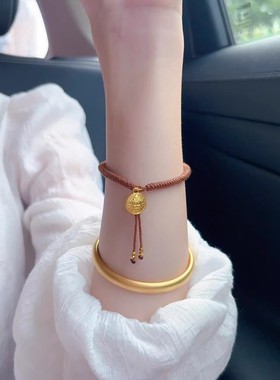 纯手工款编织黄财神手串时尚百搭简约棕绳扎吉拉姆藏式手绳手链