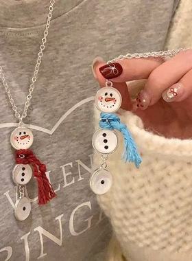 冬日小雪人~可爱卡通圣诞雪人围巾项链新款高级秋冬毛衣链卫衣链