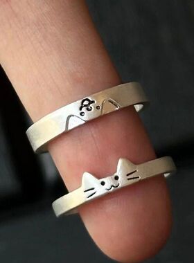 猫狗日记情侣对戒男女小猫小狗可调节指环简约小众设计感一件代发