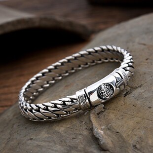 新款黄财神三马鞭手链朋克风个性光面简约大气男士质男手链