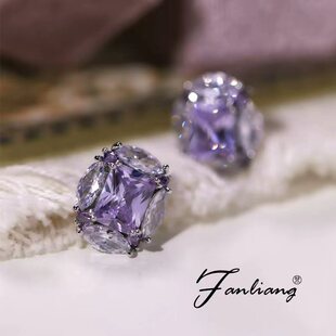仲夏夜之梦5A超闪高碳钻石耳钉女纯银紫水晶坦桑石耳环几何耳坠