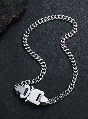 欧美饰品百搭高街机能风双层古巴链锁扣不锈钢链条男女项链批发