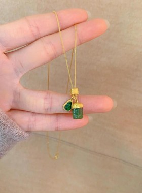 碧玺回纹珠项链女黄金色招财精致时尚气质轻奢高颜值好寓意锁骨链