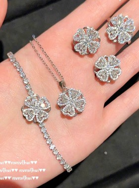 美在心尖儿上富贵花宝石项链 璨若星河 镀18K金 花朵锆石转转手链