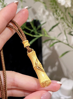 新中式复古拉丝棕绳平安竹节项链节节高升吊坠国潮百搭个性锁骨链