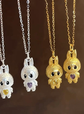 跨境热卖卡通可爱labubu拉布布吊坠项链女时尚设计感精致锁骨链
