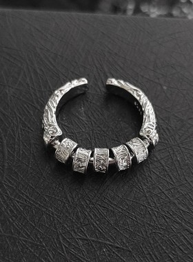 唐草纹路路通可转动戒指开口新款个性小众设计高级时尚百搭指环潮