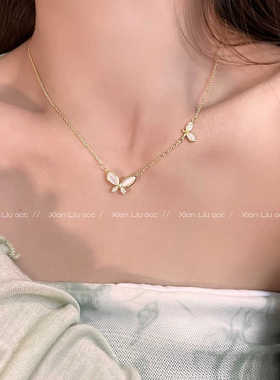 猫眼石蝴蝶项链女锁骨链高级感轻奢小众颈链配饰毛衣链2026新款