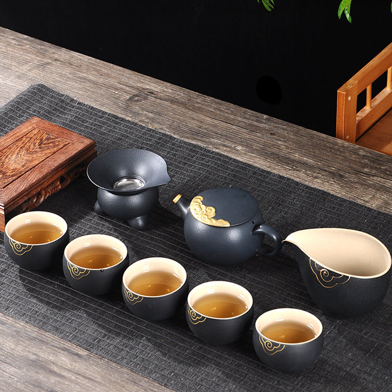 磁州窑茶具套装高档鎏金轻奢家用办公简约陶瓷泡茶壶茶杯送礼盒装