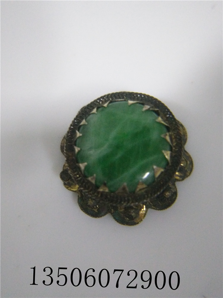 清代老银鎏金点翠帽花 老银镶嵌老翡翠帽花 老银帽顶珠 老银首饰