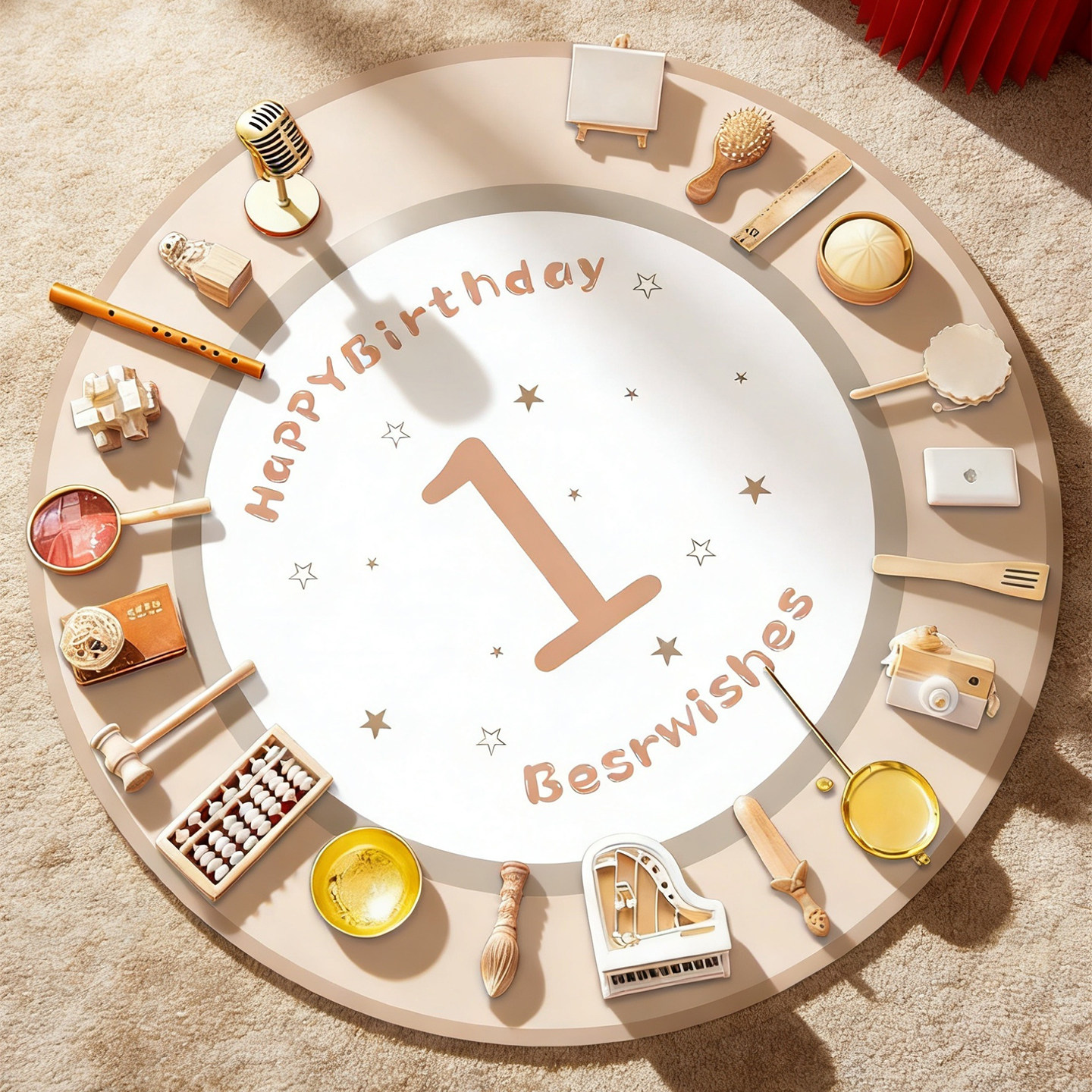 抓周道具用品一周岁套装男女宝宝生日仪式布置抓阄礼原木地毯全套