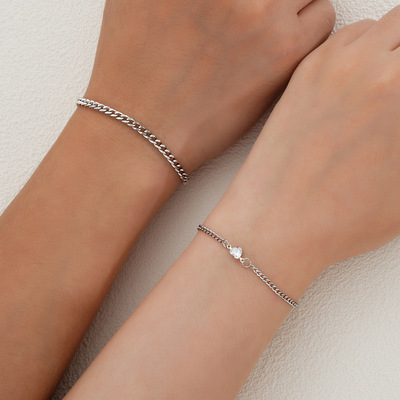 不锈钢爱心链条感情侣手链2件套