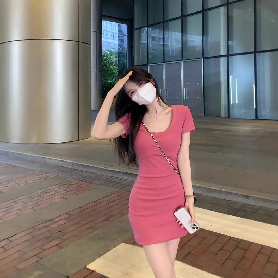 纯欲风性感短袖连衣裙女装夏季新款辣妹收腰修身气质包臀短裙子潮