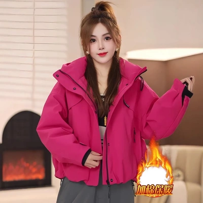 巨好看的棉衣女装2025年新款秋冬加棉加厚连帽冲锋衣工装长袖上衣