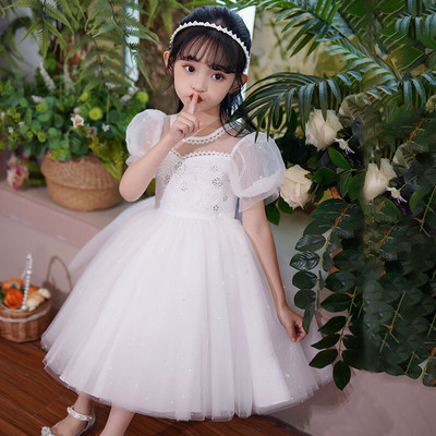 六一儿童合唱服毕业女童礼服白色生日公主裙主持人演出服童装裙子