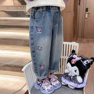 洋派小女孩库洛米休闲 2025春季 裤 长裤 春 女童牛仔裤 老爹裤 春秋款