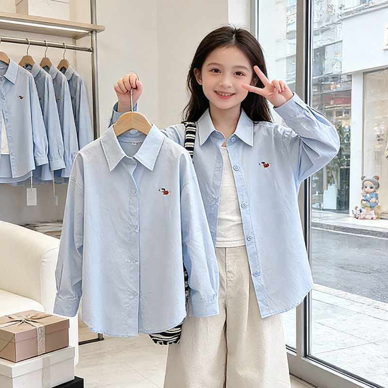 大童春装洋气衬衫春季春秋休闲长袖儿童2026新款女童薄款外套衬衣