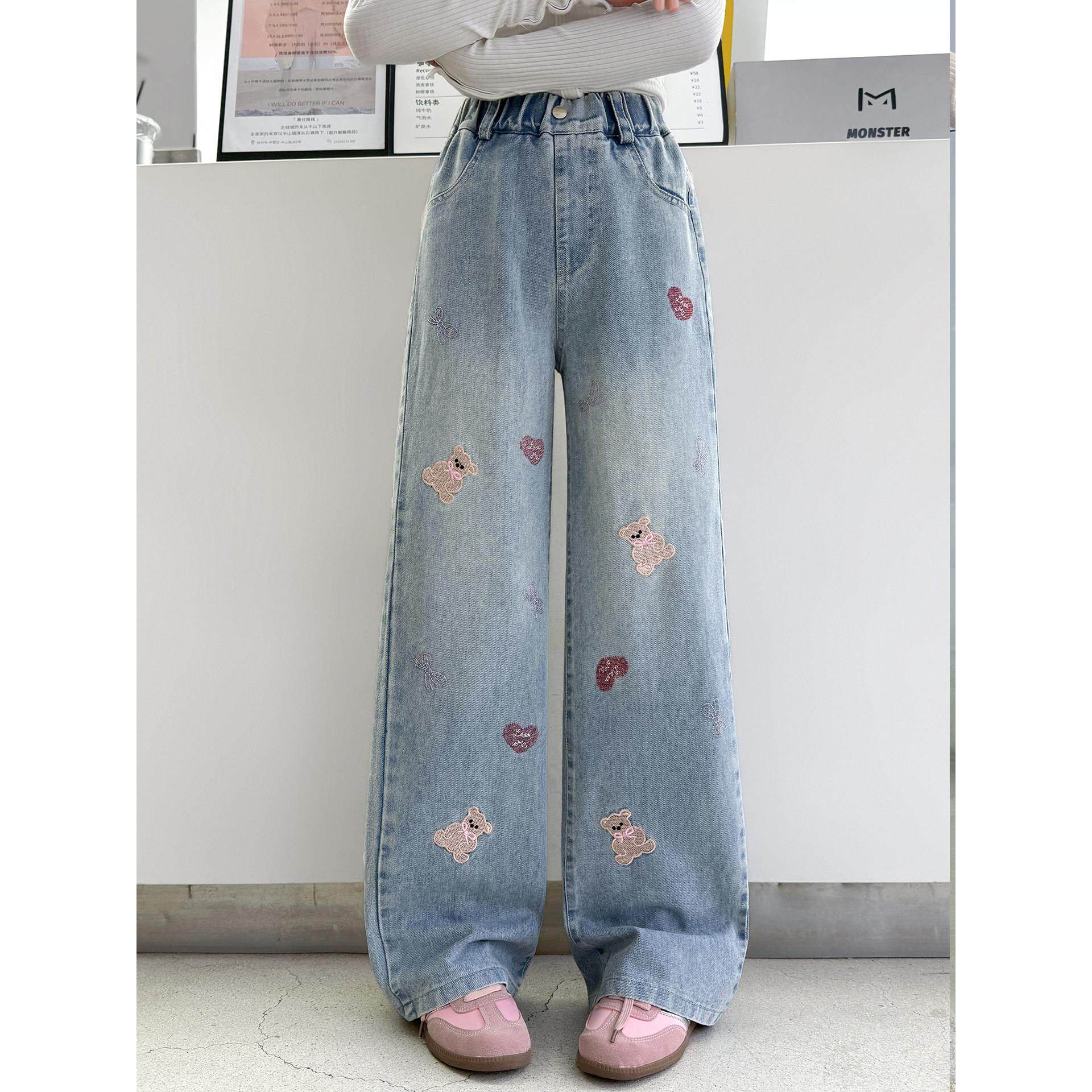 春秋款6韩版宽松78休闲牛仔裤腿春季9岁女童裤子百搭阔裤儿童女孩
