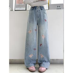 6韩版 子百搭阔裤 宽松78休闲牛仔裤 9岁女童裤 儿童女孩 腿春季 春秋款