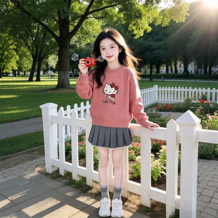 儿童风女童洋气JK百褶裙学院款大童春秋春装时髦女孩新款2026套装