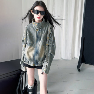 时髦外套2026上衣女童潮酷牛仔夹克春秋美式新款中大童百搭春款潮