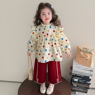 蝴蝶结宝宝娃娃时髦衫春秋女衣服2026女童套装春装儿童款圆点洋气