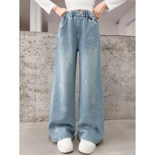 牛仔裤春款烫儿童阔腿裤超钻裤子女孩中大童女童2026洋气好看新款
