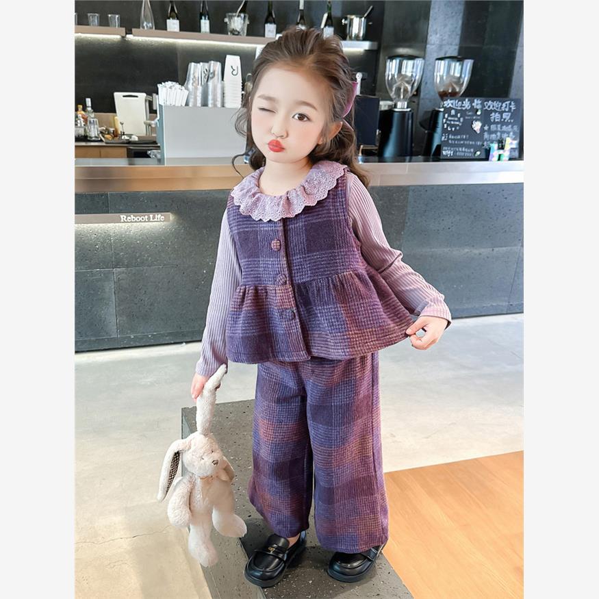 女童格子套装春装2025新款儿童初春洋气时髦宝宝春秋季韩版三件套