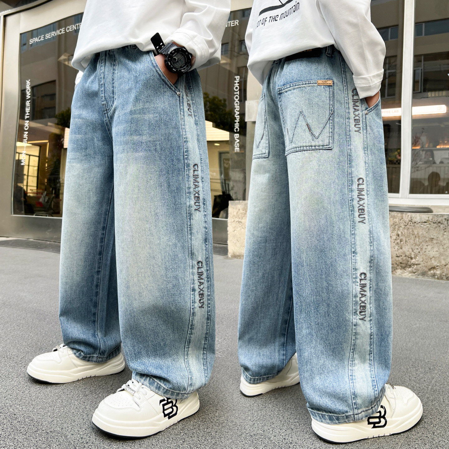 儿童中大童裤子阔腿直筒2026男童牛仔裤春装宽松男孩春秋长裤新款