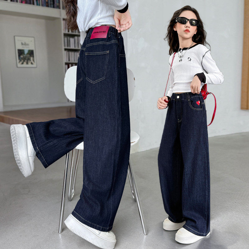 女童牛仔裤春秋款2026新款大童春装阔腿裤春款直筒裤休闲儿童裤子