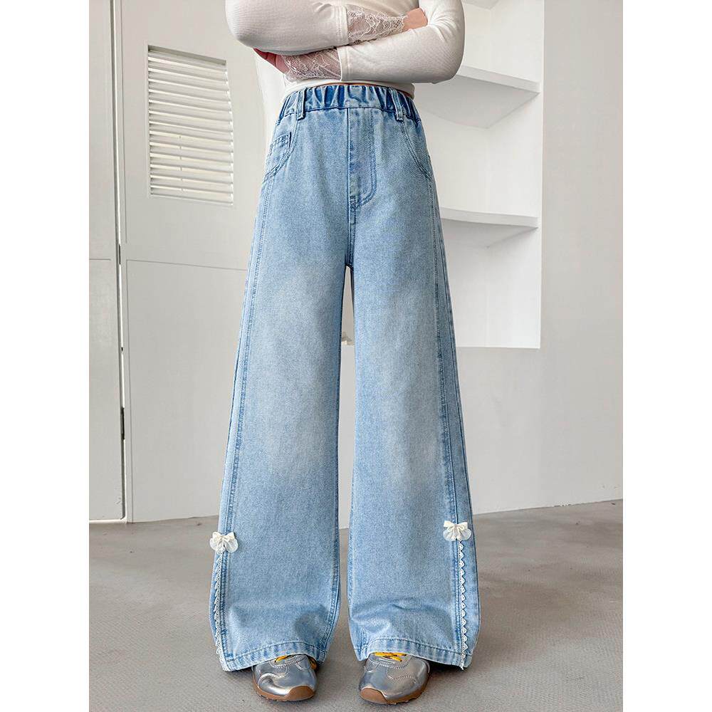 好看直筒牛仔裤儿童春秋浅色网红大童阔洋气裤女童新款裤子腿2026