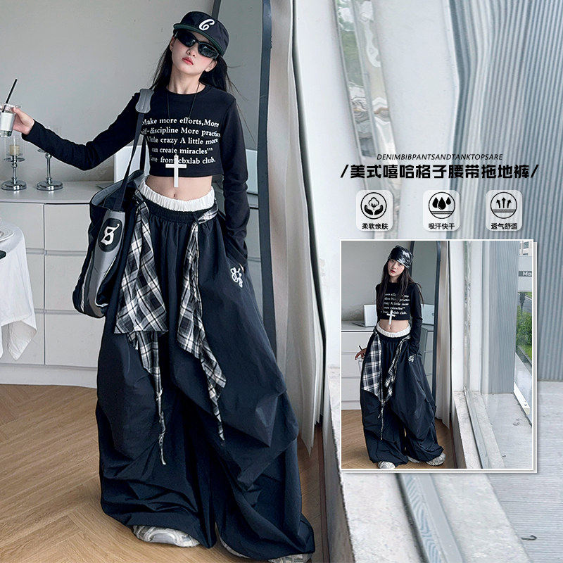 爵士舞套装服装女孩工装裤美式女童走秀春秋裤子两件街舞儿童黑色