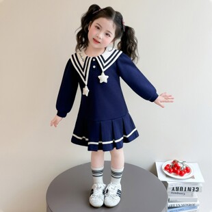 儿童春装连衣裙星星女童款海军百褶裙风学院领2026春秋女宝超好看