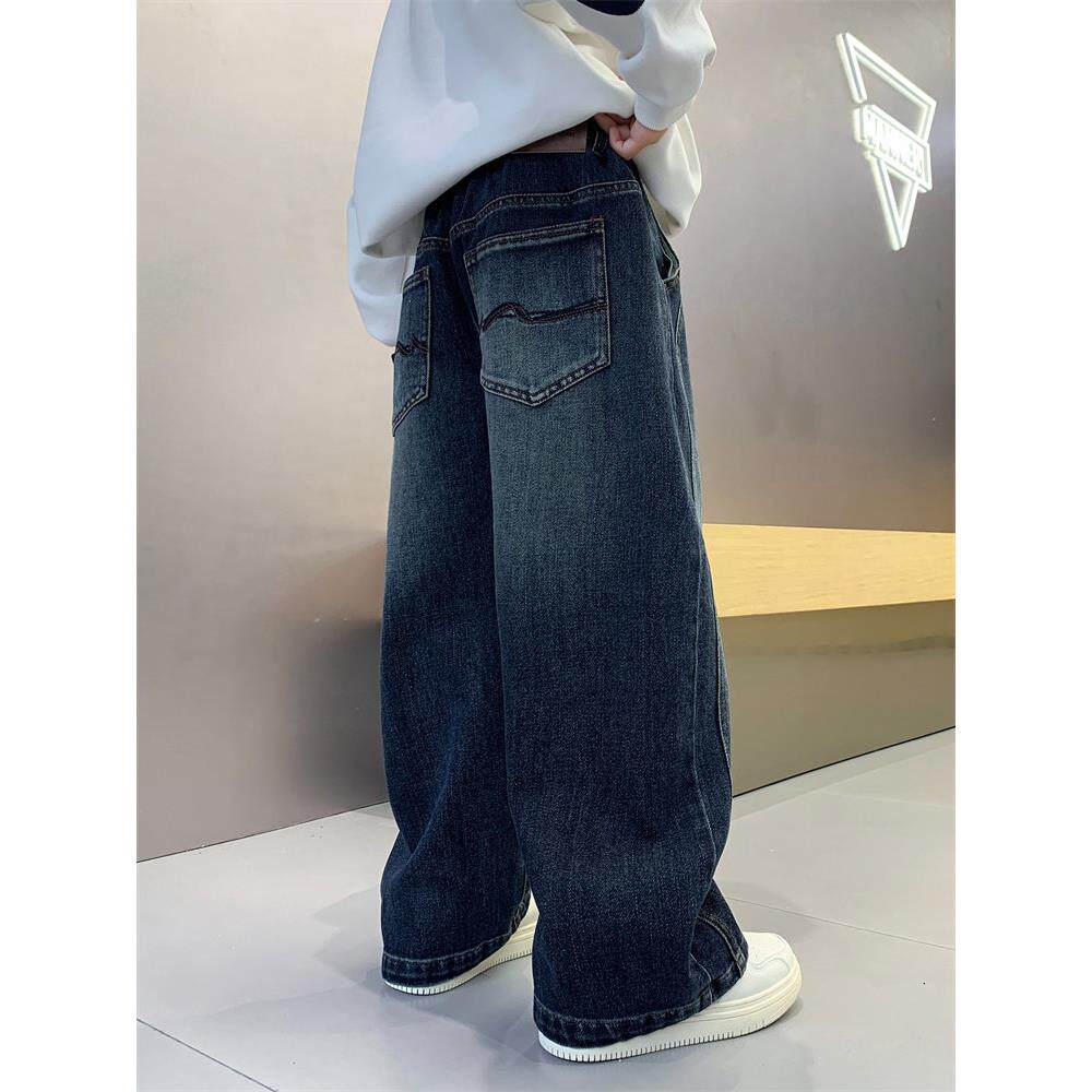 男童春秋裤子2026新款中大童男孩儿童直筒阔腿牛仔裤初中生长裤潮