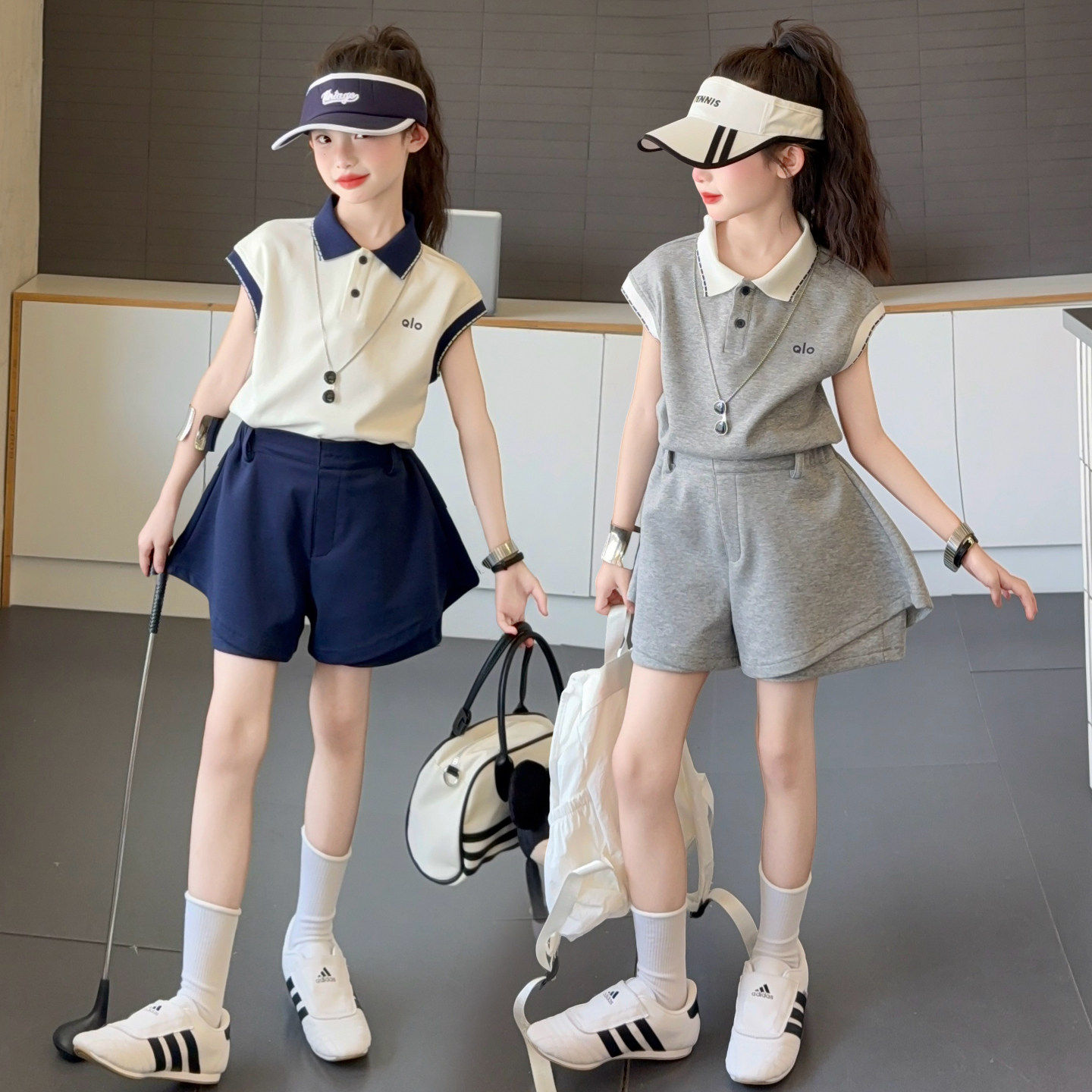 儿童两件套女童裙2026新款短裤t恤夏季9运动套装韩版炸街短袖polo